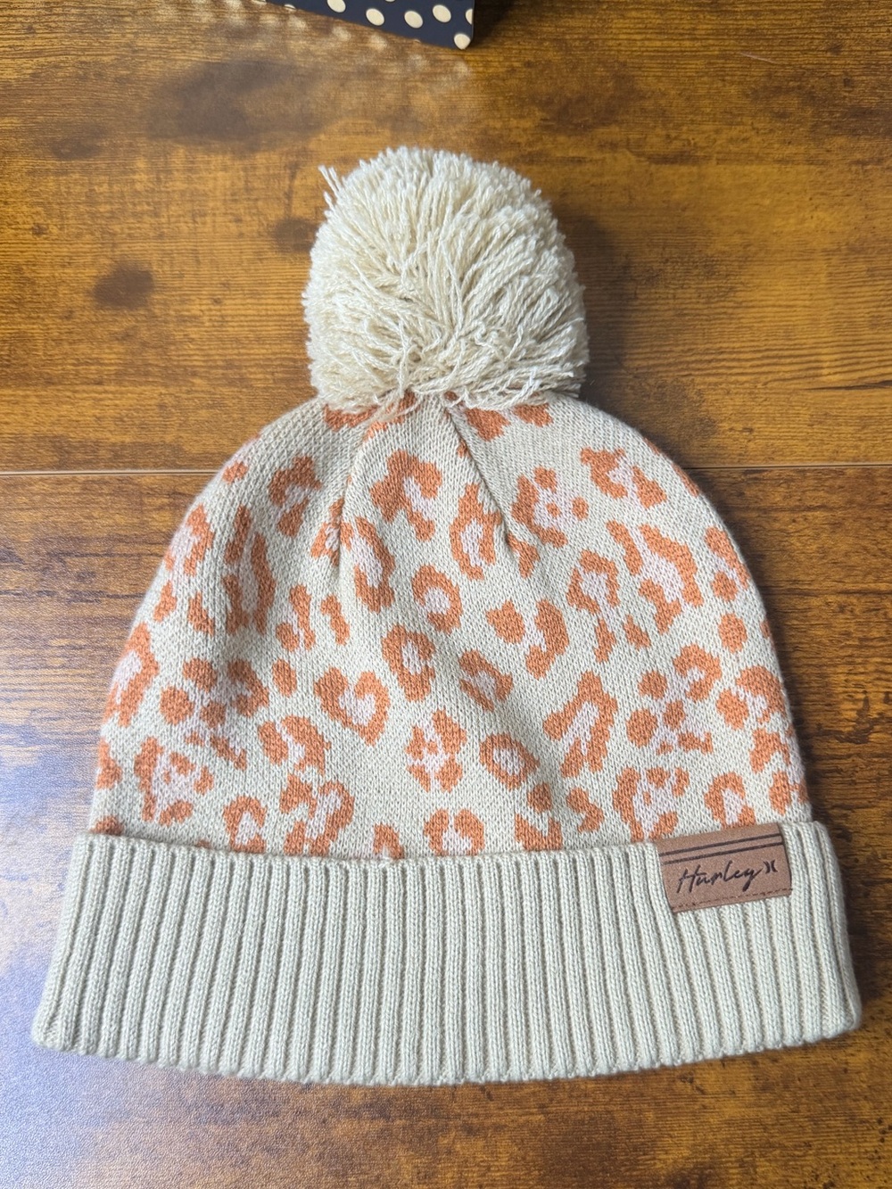 Hurley Kids Cream & Orange Leopard Pom Beanie
